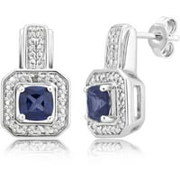 Dijamantni akcent i okrugli stvoreni jastuk-rez plavi safir srebrni tonski prsten, minđuše i privjesak, 18