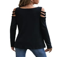 Paille dame majica Majica sa čvrstim bojama dugih rukava majica izdubljena radna tunika bluza crna 3xl