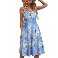 gakvbuo Summer Savings Clearance ljetne haljine za žene Plus Size Dress Boho Dress Sundresses plaže haljine bez rukava Sling Dress Line špageti Strap Sundresses plisirani s džepovima