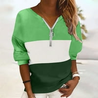 Top T Shirt moda za žene Colorblock Print dugi rukavi sa zatvaračem na otvorenom Moda Casual Top ženska dukserica bez kapuljače zelena M