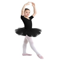 Dječje djevojke s kratkim rukavima balerina baleta ples Leotard haljina crna 5-6
