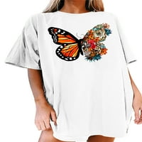 Dame Casual Baggy Tunic Bluza Žene Loose Tee Butterfly Cvjetni ispis DailyAwer Crew vrat Osnovni ljetni vrhovi