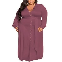 Žene Maxi haljine dugih rukava s dugim rukavima od baggy jesen tamna ružičasta 3xl