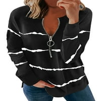 Elite Žene sa patentnim zatvaračem TOP jesen dugi rukav V izrez Striped print majica Dame Leisure Tanki pulover