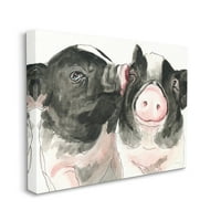 Stupell Industries dvije svinje Pink Snout Kiss preslatke Domaće životinje Galerija slika umotano platno print zid Art, dizajn Kamdon Kreations