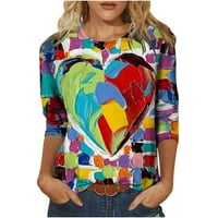 Popust Valentinovo majice za žene Valentine grafički Print Tops okrugli vrat pulover rukav T-Shirt parovi modni Duks žene udoban Raglan bluza Multicolor M