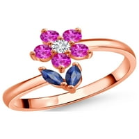 Gem Stone King Keren Hanan Cvjetni otvor za žene 0. CT Marquise Blue Sapphire Pink Sapphire 18K ružičasti pozlaćeni srebrni prsten