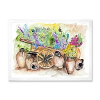 Designart' Cvijeće Lavande Na Ilustraciji Drevnih Kolica ' Tradicionalni Uokvireni Umjetnički Print