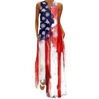 Ležerne haljine za žene ljetni dan nezavisnosti SAD Zastava štampana Plus Veličina V-izrez bez rukava