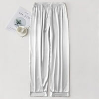 Nova jednobojna svilena Muška Ležerna pidžama široka kućna Odjeća, Bijela 02