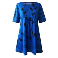 Lopecy-Stare casual haljine okrugle vrat cvjetne turneke za žene kratki rukav tamno plavi - 2xl