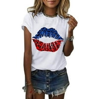 Žene Ljetni Patriotski Vrhovi Trendi Američka Zastava Uzorak Grafički Kratki Rukavi Majice Casual Dressy