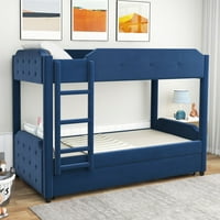 Twin preko dvokrevetnog tapeciranog kreveta sa klivorom sa trošenjem, plavom bojom