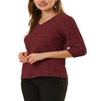 Jedinstvena povoljna ponuda Ženska plairana bluza za bluzu Provjeri Casual V izrez
