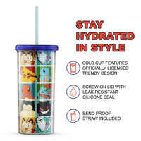 Silver Buffalo Pokemon Character Grid Plastic Tall Cold Cup, oz