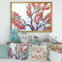 Sažetak crveno cvijeće proljeće stablo uokvirena slika platnu Art Print