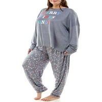 Jaclyn ženski i ženski Plus praznični štampani Set pidžama dugih rukava