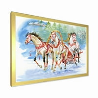 Designart 'Carriage In The Snow With Galoping Horses' Farmhouse Framed Art Print