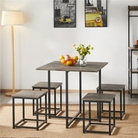 Easyfashion trpezarijski Set sa industrijskim kvadratnim stolom i stolicama bez naslona, Drift Brown