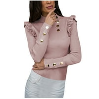 Entyinea Žene tuničke vrhove Dressy casual dugih rukava Hladno labav rame za spajanje bluze ružičaste