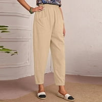 Ravne elastike sa džepovima pantalone za žene klirens ispod pamučnog platna Casual pantalone čiste boje