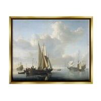 Stupell Industries brodovi prije obale Willem van de Velde klasična slika slikarstvo metalik zlato plutajuće