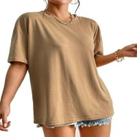 Ženska casual obična okrugla vrata kratkih rukava Mocha Brown T-majice XL
