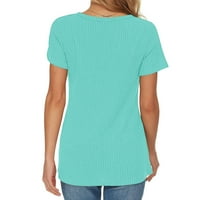 Majica Dyfzdhu za žene Ljetni modni pleteni kratki rukav TUNIC TOP V izrez Loose košulje Mint Green XXL