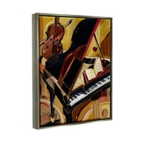Stupell Industries Muzički instrumenti moderno slikarstvo klavira sjaj sive plutajuće uokvirene platnene