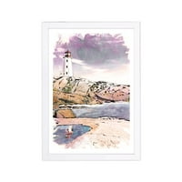 Wynwood Studio Nautical and Coastal Framed Wall Art Prints 'Cliff Side Lighthouse' Coastal Landscapes