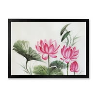 Designart' Drevni Ružičasti Lotusi U Ribnjaku I ' Tradicionalni Uokvireni Umjetnički Print