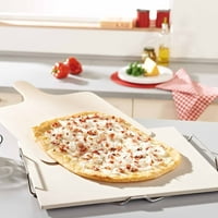 Leifheit Veliki kvadratni keramički pizza kamen sa nosačem i drvenom lopaticom, sivom bojom