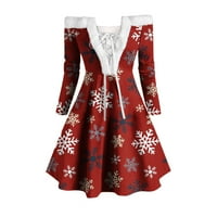 Blazer jakne za žene Ženska modna koso ramena Santa Snowman Snowflake Print Mini haljina dugih rukava