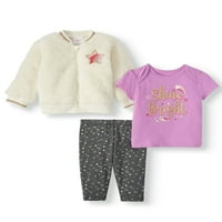 Wonder Nation Baby Girl Metallic Minky Bomber jakna, majica i gamaši, set outfit