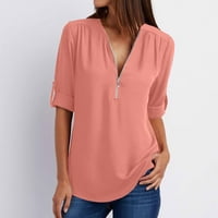 Ženske Duge Rukave Šifonske Košulje Grafički Print V Bluze Za Vrat Tops Trendi Casual Loose Fit Swetshirts