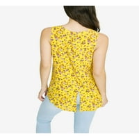 Ženska žuta dugmad sa cvetnim rukavima V vrat Hi-Lo Top XXL