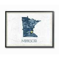 Stupell Home Decor Minnesota Minimalni Plavi Mramorni Papir Silhouette Platnena Zidna Umjetnost