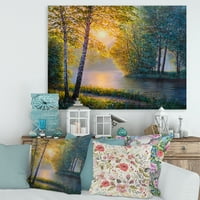 Designart 'Sunrise Summer With Beautiful River Spring Forest' Lake House Canvas Wall Art Print