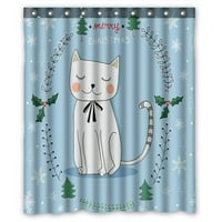 Cat Božićna čestitka crtanje vodootporne poliesterske zavjese za tuširanje i kuke za Kućni dekor