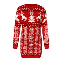 Follure Mini haljine za žene O izrez dugih rukava Elk pahuljica Božićne Xmas pulover džemper pleteni mini