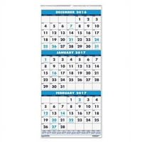 Reciklirani tromjesečni zidni kalendar, vertikalna orijentacija, 12. 26, bijeli listovi, 14-mjesečni: