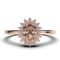 Prekrasan minimalistički 1. karat ovalni morgatit i dijamantski movali zaručni prsten, klasični halo vjenčani