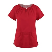 Ženske bluze V-izrez Slatka bluza Čvrsti ženski plus majice kratki rukav ljetni vrhovi crveni 4xl