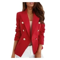 Symoidni ženski kaputi - plus svilena satenska jakna formalni kardigan džepovi radne uredski kaput crveni