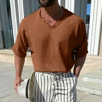 Muška Tshirts Ljetna Moda Casual Slub Jednobojna V-Izrez Kratka Rukava Majica Muška Jednostavna Radna