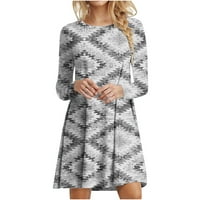 Voncos mini haljine za žene na čišćenju - modni jeseni zimski dugi rukavši okrugli vrat tiskane casual
