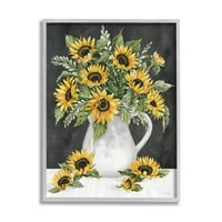 Stupell Industries Seoski Suncokreti vaza cvjetnih latica grafička Umjetnost siva uokvirena Umjetnost