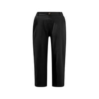 Crop pantalone za žene trendi udobne lanene skraćene pantalone elastični visoki struk ravno valjani Kapri