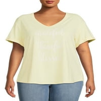 Paket majica s grafičkim puloverom s V izrezom sa kratkim rukavima