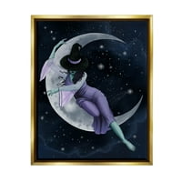 Stupell Industries Moon Witch zvjezdano noćno nebo slika metalik zlata plutajuće uokvireno platno Print zid Art, dizajn Grace Popp